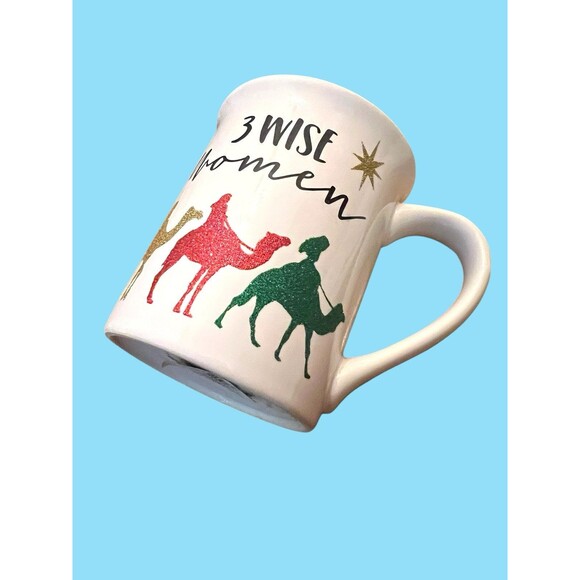 Our Name is Mud Large Mug 3 Wise Women Red Green Gold Glitter 16oz Christmas NEW - Picture 5 of 8